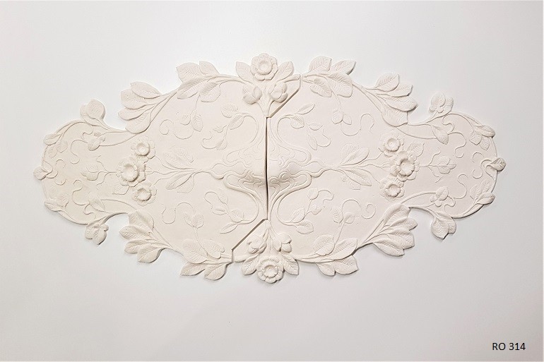 Ovaal rozet met papavers in Renaissance stijl, 124 × 62 cm, ideaal voor hal en gang, plak en inleg, 2 delen, nr.: RO 314.