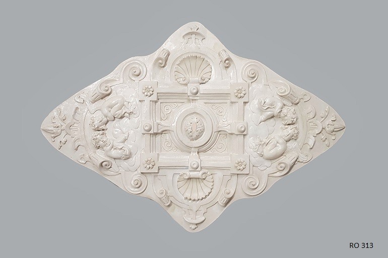 Neoclassic rozet met engeltjes op wolken, 120 × 90 cm, 2 delen, inleg, nr.: RO 313.