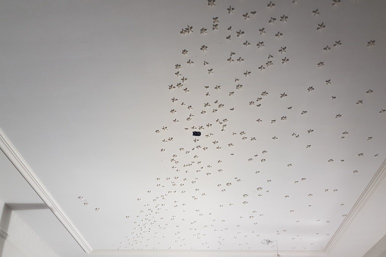 Plafond decoratie gips sterren maken en lijmen.