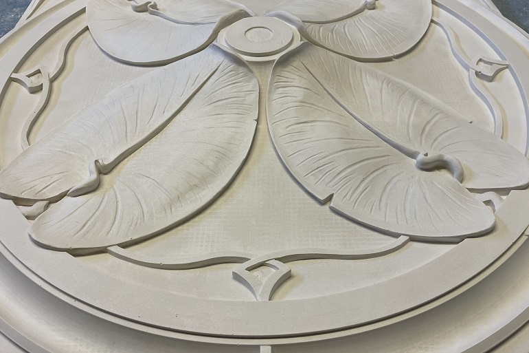 Detail van gemodelleerde waterleliebladeren met fijne bladstructuur
